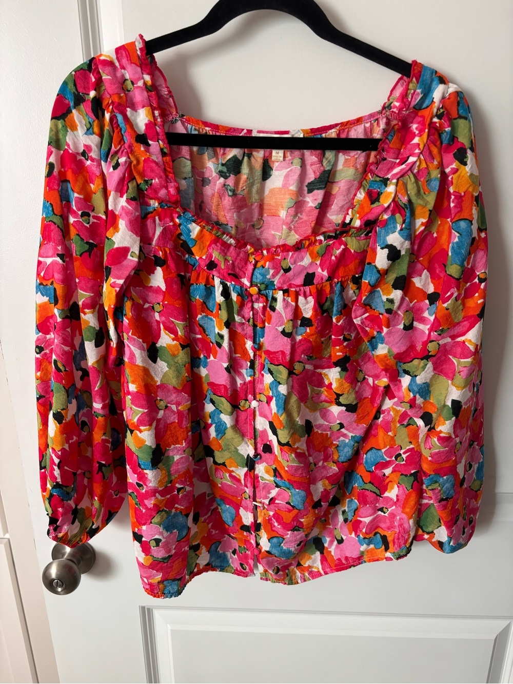 Pink Floral Scoop-Neck Women's Blouse